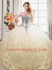 Champagne Sleeveless Floor Length Beading and Lace Lace Up 15th Birthday Dress