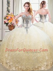 Four Piece Tulle and Lace Sleeveless Floor Length 15 Quinceanera Dress and Beading and Lace