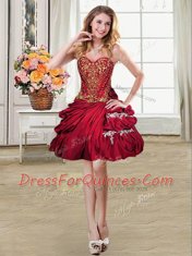 Most Popular Four Piece Wine Red Ball Gowns Sweetheart Sleeveless Taffeta Floor Length Lace Up Beading and Appliques and Pick Ups Sweet 16 Dresses