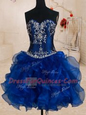 Spectacular Four Piece Pick Ups Ruffled With Train Royal Blue 15 Quinceanera Dress Sweetheart Sleeveless Brush Train Lace Up