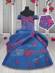 Gorgeous Off the Shoulder Blue Sleeveless Beading and Appliques and Pick Ups Floor Length Little Girls Pageant Gowns