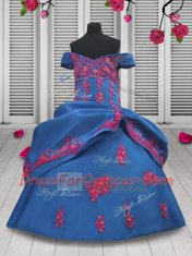 Gorgeous Off the Shoulder Blue Sleeveless Beading and Appliques and Pick Ups Floor Length Little Girls Pageant Gowns