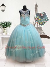 Chic Scoop Sleeveless Zipper Child Pageant Dress Aqua Blue Tulle