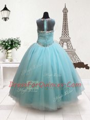 Chic Scoop Sleeveless Zipper Child Pageant Dress Aqua Blue Tulle
