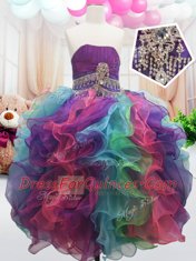 Sleeveless Zipper Floor Length Beading and Ruffles Little Girl Pageant Dress