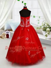 Halter Top Sleeveless Organza Pageant Gowns For Girls Beading and Appliques Lace Up