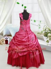 Colorful Straps Pick Ups Floor Length Ball Gowns Sleeveless Hot Pink Little Girls Pageant Dress Lace Up