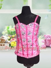 Traditional Straps Rose Pink Ball Gowns Beading and Ruffles and Pick Ups Girls Pageant Dresses Lace Up Organza Sleeveless Floor Length