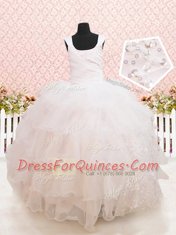 Scoop Sleeveless Beading and Ruffled Layers and Sequins Lace Up Little Girl Pageant Gowns