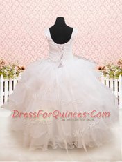 Scoop Sleeveless Beading and Ruffled Layers and Sequins Lace Up Little Girl Pageant Gowns