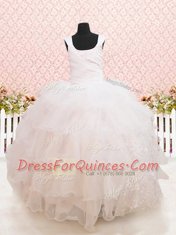 Scoop Sleeveless Beading and Ruffled Layers and Sequins Lace Up Little Girl Pageant Gowns