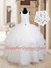 Ideal Halter Top Ruffled Floor Length Ball Gowns Sleeveless White Little Girls Pageant Dress Lace Up