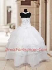 Ideal Halter Top Ruffled Floor Length Ball Gowns Sleeveless White Little Girls Pageant Dress Lace Up