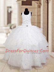 Ideal Halter Top Ruffled Floor Length Ball Gowns Sleeveless White Little Girls Pageant Dress Lace Up