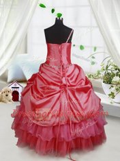 Chic Ruffled Floor Length Ball Gowns Sleeveless Red Kids Formal Wear Lace Up