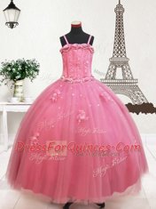 Top Selling Hot Pink Little Girls Pageant Dress Wholesale Quinceanera and Wedding Party and For with Beading and Appliques Straps Sleeveless Zipper