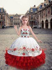 Straps Sleeveless Organza Child Pageant Dress Embroidery and Ruffles Lace Up