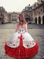 Straps Sleeveless Organza Child Pageant Dress Embroidery and Ruffles Lace Up