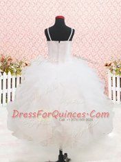 Extravagant White Ball Gowns Beading and Lace and Ruffles Pageant Gowns For Girls Zipper Organza Sleeveless Floor Length