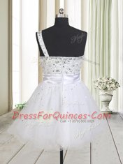 White Zipper One Shoulder Beading Prom Dresses Tulle Sleeveless