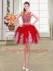 Ball Gowns Prom Dress Red Scoop Tulle Sleeveless Mini Length Zipper