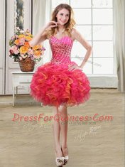 Adorable Sleeveless Lace Up Mini Length Beading and Ruffles Prom Gown