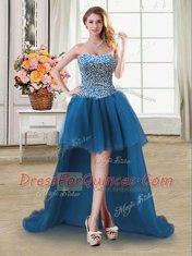 Teal Sleeveless Tulle Lace Up Prom Dress for Prom and Party