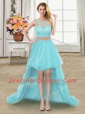 Aqua Blue Prom and For with Beading Scoop Sleeveless Zipper