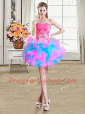 Dynamic Sweetheart Sleeveless Prom Gown Mini Length Beading and Ruffles Multi-color Organza and Tulle