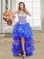 Blue Sleeveless Organza Lace Up Dress for Prom for Prom and Party