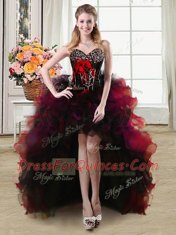 Eye-catching Red Sweetheart Neckline Beading and Ruffles and Hand Made Flower Sleeveless Lace Up