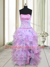 Fashion Multi-color Lace Up Prom Party Dress Beading and Ruffles Sleeveless Floor Length