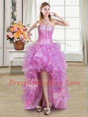 Multi-color Ball Gowns Organza Sweetheart Sleeveless Ruffles and Sequins High Low Lace Up Prom Dresses
