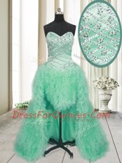 Apple Green A-line Beading and Ruffles Evening Dress Lace Up Tulle Sleeveless With Train