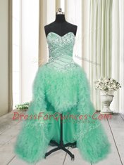 Apple Green A-line Beading and Ruffles Evening Dress Lace Up Tulle Sleeveless With Train