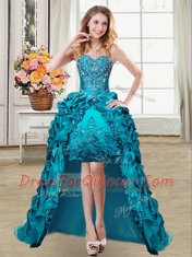Adorable Pick Ups High Low Ball Gowns Sleeveless Teal Lace Up