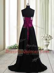 Sleeveless Taffeta High Low Lace Up Prom Evening Gown in Black with Beading