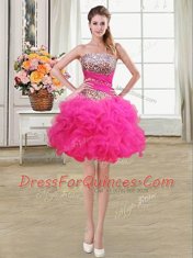 Organza Sleeveless Mini Length Prom Dress and Beading and Ruffles and Ruffled Layers and Sequins