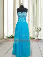 Elegant Baby Blue Sleeveless Tulle Lace Up Dress for Prom for Prom
