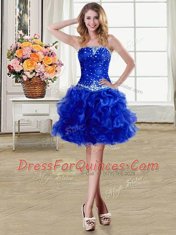 Great Mini Length Royal Blue Strapless Sleeveless Lace Up