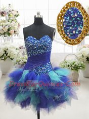 Fancy A-line Prom Dress Multi-color Sweetheart Tulle Sleeveless Mini Length Lace Up