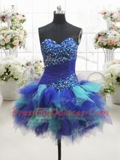 Fancy A-line Prom Dress Multi-color Sweetheart Tulle Sleeveless Mini Length Lace Up