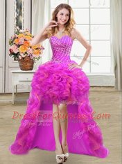 Luxurious Purple Ball Gowns Sweetheart Sleeveless Organza High Low Lace Up Beading and Ruffles