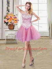 Dynamic Lilac Lace Up Sweetheart Beading Homecoming Dress Organza Sleeveless