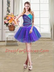 Admirable Mini Length Multi-color Prom Evening Gown Tulle Sleeveless Beading and Ruffles