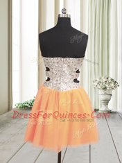 Best Selling Orange Tulle Zipper Sweetheart Sleeveless Mini Length Prom Evening Gown Beading and Sequins