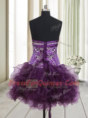 Elegant Dark Purple Organza Lace Up Prom Party Dress Sleeveless Mini Length Beading and Ruffles