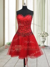 Elegant A-line Prom Party Dress Red Sweetheart Organza Sleeveless Mini Length Lace Up