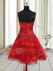 Elegant A-line Prom Party Dress Red Sweetheart Organza Sleeveless Mini Length Lace Up