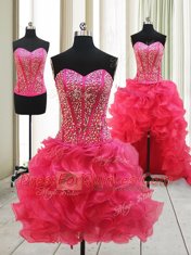 Hot Pink Lace Up Beading Sleeveless High Low